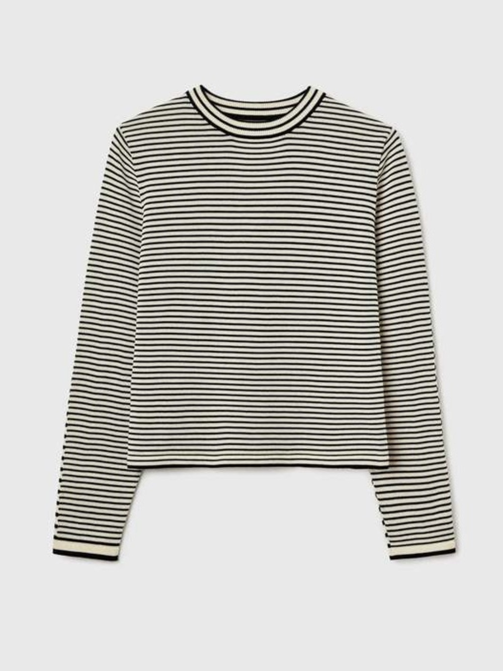 Cordera Striped Black & Cream Crewneck Sweater Top